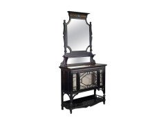 W J Estall (possibly). An ebonised Anglo-Japanese cabinet of supreme quality with Amboyna serving area - Thumbnail 1