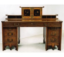 Thomas Jeckyll for C Hindley and Sons. A fine and rare walnut desk in the Anglo-Japanese style - Thumbnail 1
