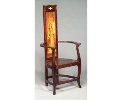 An Art Nouveau stained beech and inlaid armchair - Thumbnail 1