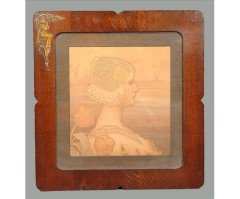 An engraving of a Dutch Art Nouveau girl in the original frame - Thumbnail 1
