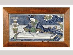 Royal Worcester. An Anglo-Japanese 6 inch by 12 inch blue printed tile - Thumbnail 1