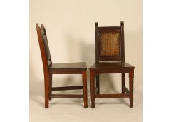 E W Godwin (manner). Four Anglo-Japanese walnut chairs with embossed chequer tooled leather backs - Thumbnail 1