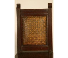E W Godwin (manner). Four Anglo-Japanese walnut chairs with embossed chequer tooled leather backs - Thumbnail 2