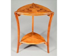 A French Art Nouveau cherry and inlaid two-tier table - Thumbnail 1