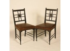 Lambs of Manchester. A pair of fine Anglo-Japanese ebonized and parcel gilt side chairs. - Thumbnail 1