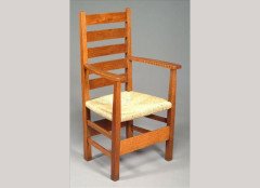M H Baillie Scott for J P White of Bedford. A set of four oak ladderback armchairs - Thumbnail 1