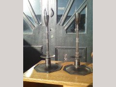 Ernest Gimson for Alfred Bucknell. A rare and important pair of hand formed steel candlesticks - Thumbnail 1