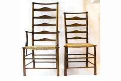 C R Ashbee for Guild of Handicraft. A beech ladderback armchair with a re-rushed seat - Thumbnail 1