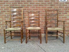 C R Ashbee for Guild of Handicraft. A beech ladderback armchair with a re-rushed seat - Thumbnail 11