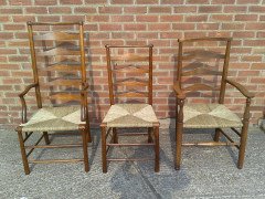 C R Ashbee for Guild of Handicraft. A beech ladderback armchair with a re-rushed seat - Thumbnail 12