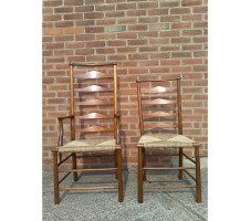 C R Ashbee for Guild of Handicraft. A beech ladderback armchair with a re-rushed seat - Thumbnail 13