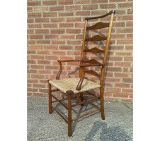 C R Ashbee for Guild of Handicraft. A beech ladderback armchair with a re-rushed seat - Thumbnail 16