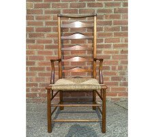C R Ashbee for Guild of Handicraft. A beech ladderback armchair with a re-rushed seat - Thumbnail 17