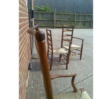 C R Ashbee for Guild of Handicraft. A beech ladderback armchair with a re-rushed seat - Thumbnail 23