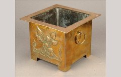 Margaret Gilmour. A Glasgow School embossed brass square planter - Thumbnail 1