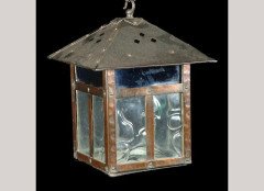 An Arts and Crafts copper and glass square hall lantern - Thumbnail 1