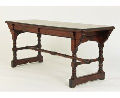 W R Lethaby for Marsh Jones and Cribb. A good two drawer Gothic Revival/Aesthetic library table - Thumbnail 1