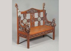 An Arts and Crafts oak and pewter hall bench - Thumbnail 1