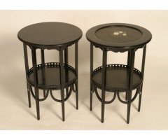 Morris and Co (attributed). Two similar Aesthetic Movement ebonised circular wine tables - Thumbnail 1
