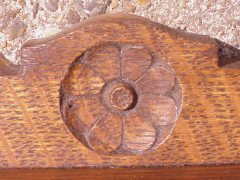An oak hanging bookcase with open shelves placed around a central door - Thumbnail 15