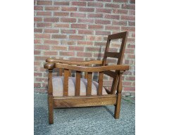 A Sculptural Arts and Crafts Reclining Oak Armchair - Thumbnail 3