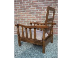 A Sculptural Arts and Crafts Reclining Oak Armchair - Thumbnail 5