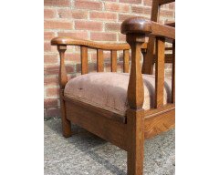 Sculptural Arts and Crafts Reclining Oak Armchair c.1900 - Thumbnail 7