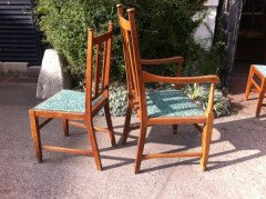 A set of four Arts and Crafts oak dining chairs covered in Morris and Co fabric - Thumbnail 3