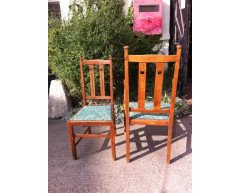 A set of four Arts and Crafts oak dining chairs covered in Morris and Co fabric - Thumbnail 4