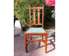 A set of four Arts and Crafts oak dining chairs covered in Morris and Co fabric - Thumbnail 5