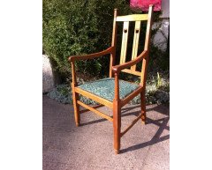 A set of four Arts and Crafts oak dining chairs covered in Morris and Co fabric - Thumbnail 9