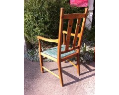 A set of four Arts and Crafts oak dining chairs covered in Morris and Co fabric - Thumbnail 10