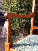 A set of four Arts and Crafts oak dining chairs covered in Morris and Co fabric - Thumbnail 13