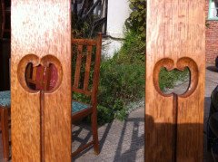 A set of four Arts and Crafts oak dining chairs covered in Morris and Co fabric - Thumbnail 16