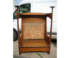 Liberty and Co. An Arts and Crafts oak settle with fabric of The Silver Studio's - Thumbnail 1