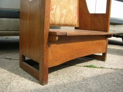 Liberty and Co. An Arts and Crafts oak settle with fabric of The Silver Studio's - Thumbnail 4