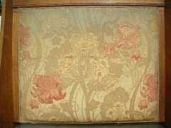 Liberty and Co. An Arts and Crafts oak settle with fabric of The Silver Studio's - Thumbnail 5