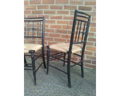 Liberty and Co. A set of Aesthetic Movement ebonised chairs after designs by Ford Maddox Brown with a Moresque style. - Thumbnail 9