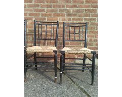 Liberty and Co. A set of Aesthetic Movement ebonised chairs after designs by Ford Maddox Brown with a Moresque style. - Thumbnail 10