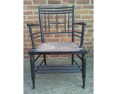 Liberty and Co. A set of Aesthetic Movement ebonised chairs after designs by Ford Maddox Brown with a Moresque style. - Thumbnail 13