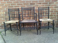 Liberty and Co. A set of Aesthetic Movement ebonised chairs after designs by Ford Maddox Brown with a Moresque style. - Thumbnail 19