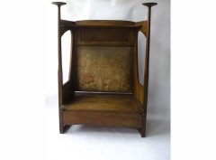 Liberty and Co. An Arts and Crafts oak settle with fabric of The Silver Studio's - Thumbnail 1